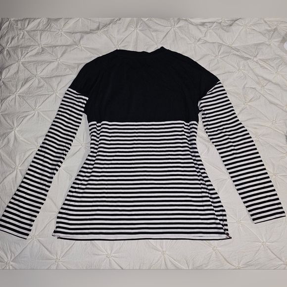 Faux Leather Trim Pocket Striped Long Sleeve - Picture 5 of 7